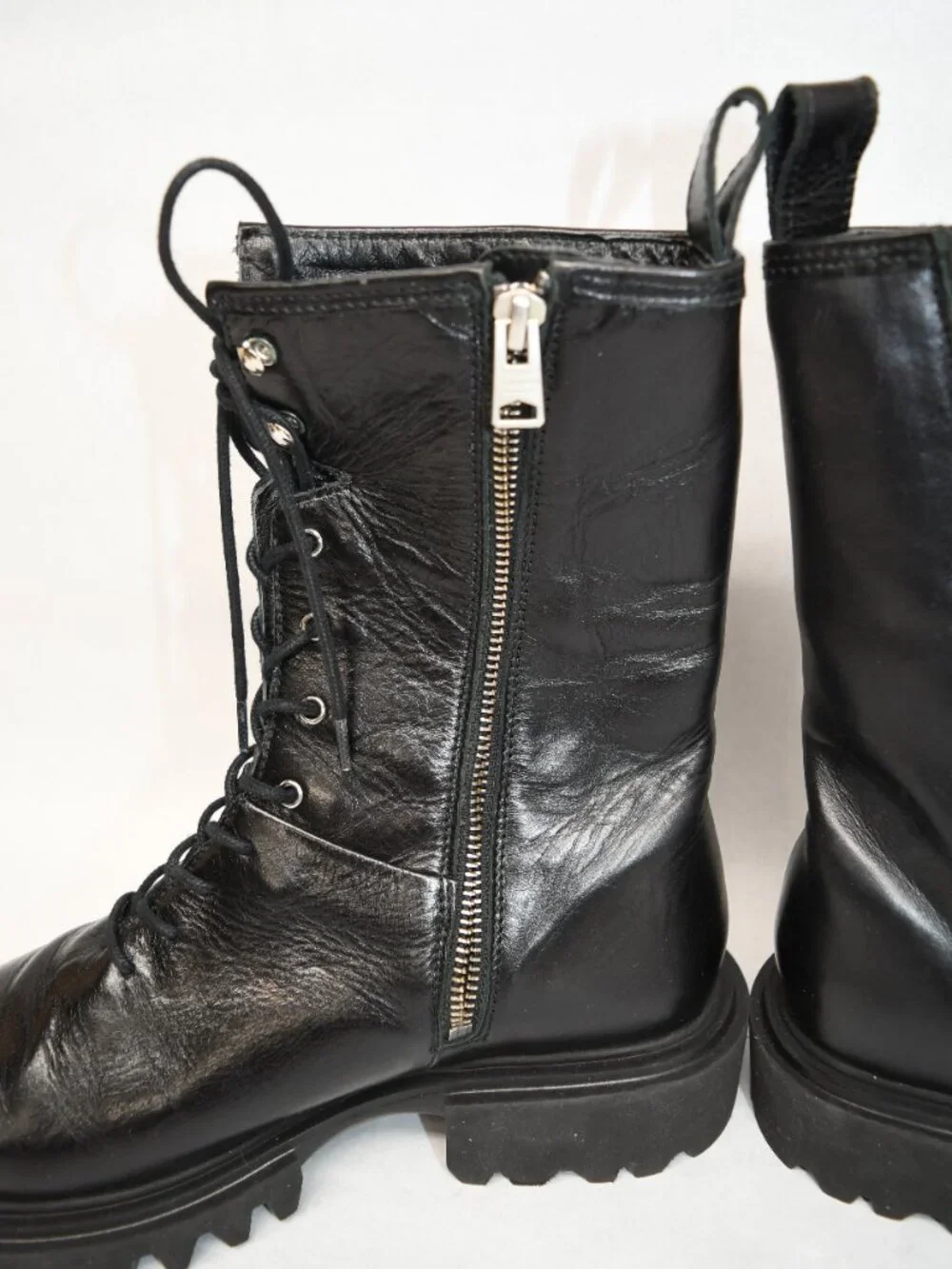 $440 ALLSAINTS Maren Leather Boots MOTO BIKER LACE UP COMBAT BLACK  10 US (TE21)